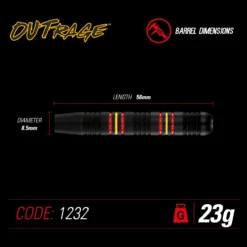 WINMAU OUTRAGE BRASS DARTS -Sports Gear Shop 1232 outrage 23g dims