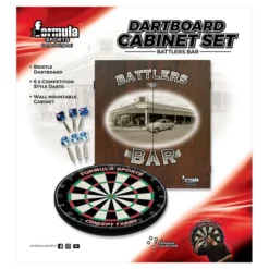 FORMULA BATTLERS BAR DART BOARD & CABINET SET
